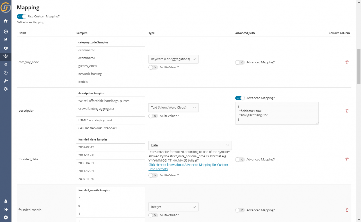 UI driven ES mappings